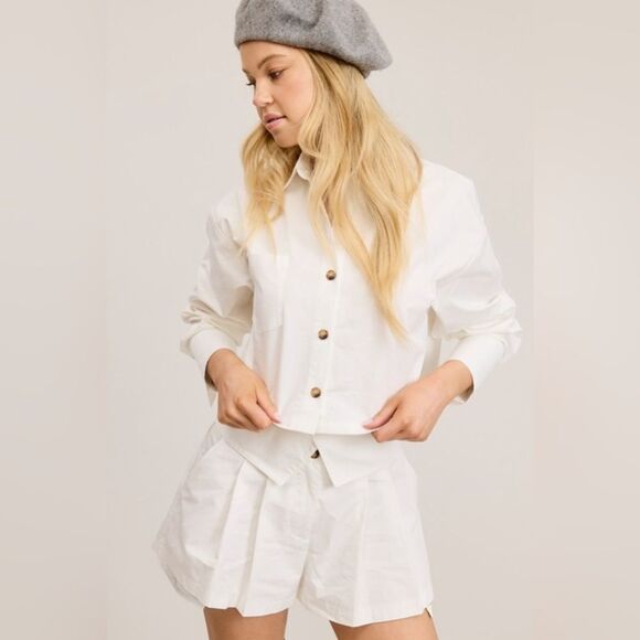 935. CHIC 2 PIECE SET BUTTON DOWN SHIRT WITH SKORT- WHITE - Picture 4 of 5